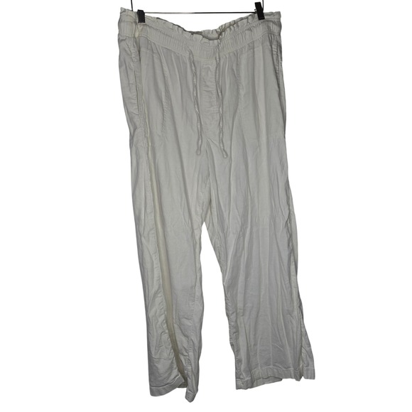 American Eagle Outfitters Pants - American Eagle Linen Blend Pull On Pants Women XL White Stretch Coastal Summer